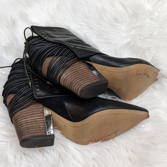 Sam Edelman black leather lace up heeled booties - Picture 8 of 9